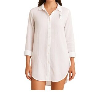 J.Crew White Crinkle Button-Down Tunic Shirt – NWT